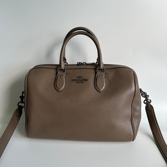 Coach Handbags - Coach Large Rowan Satchel Dark Stone Pebble Leather Bag CV960